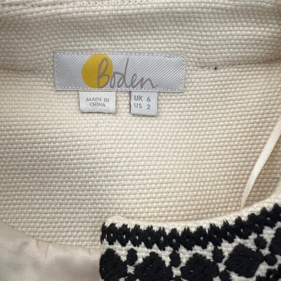 Boden Cream Ivory Embroidered Long Sleeve Cropped Jacket Blazer Sz 2 - Picture 8 of 8